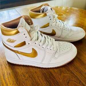 Nike White and Gold High-Top Sneakers